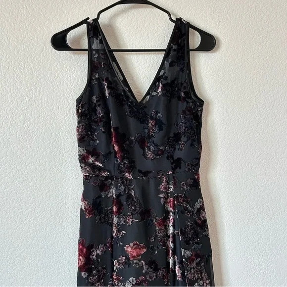 White House Black Market Black Floral Velvet 90s Inspired Formal Midi Dress - Picture 9 of 13